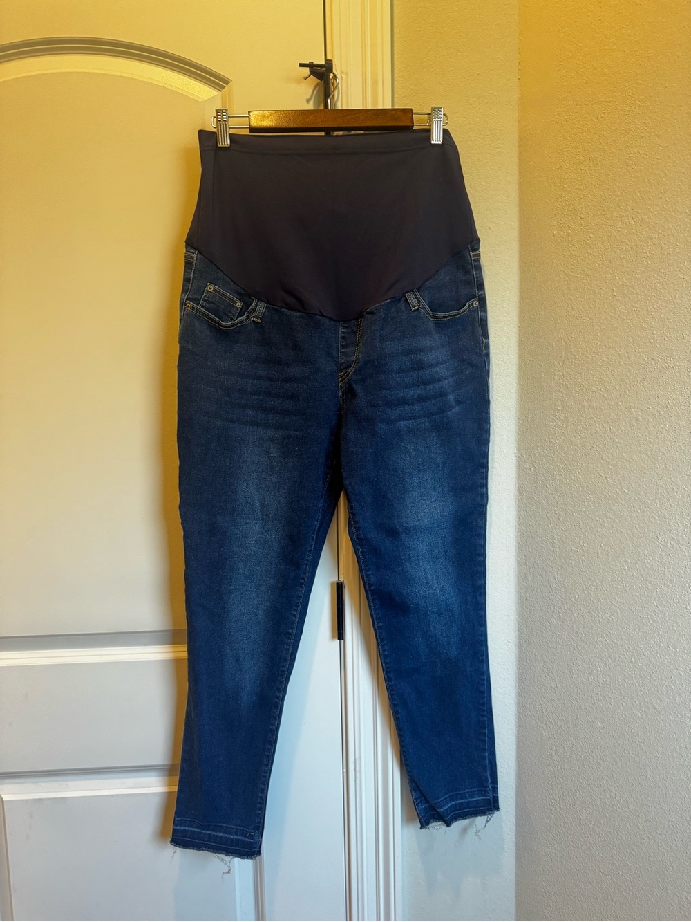 Pacbreeze Navy Maternity Cut Hem Skinny Jeans with Full Stretch Panel